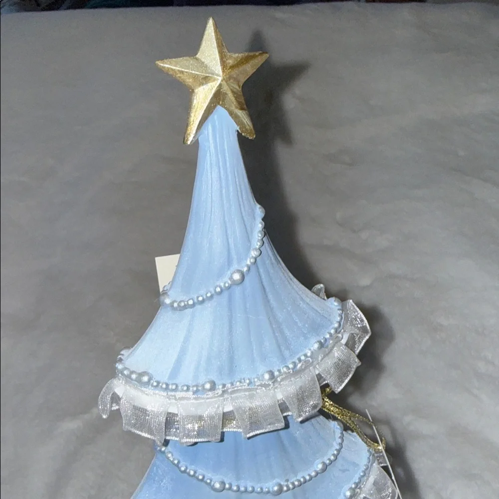 NEW! Blue & White Ribbon Bow & Metallic Gold lace Christmas Tree - Picture 7 of 9